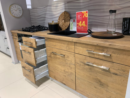 Family Line Hamper & Top Line Straight Kitchen Furniture Set 255 cm – Modern Minimalist Modular Run (With Worktop & Handles)