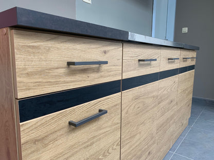 Junona Line A 180 cm Compact Straight Kitchen Furniture Set – Bernstein Oak (With Worktop and sink)