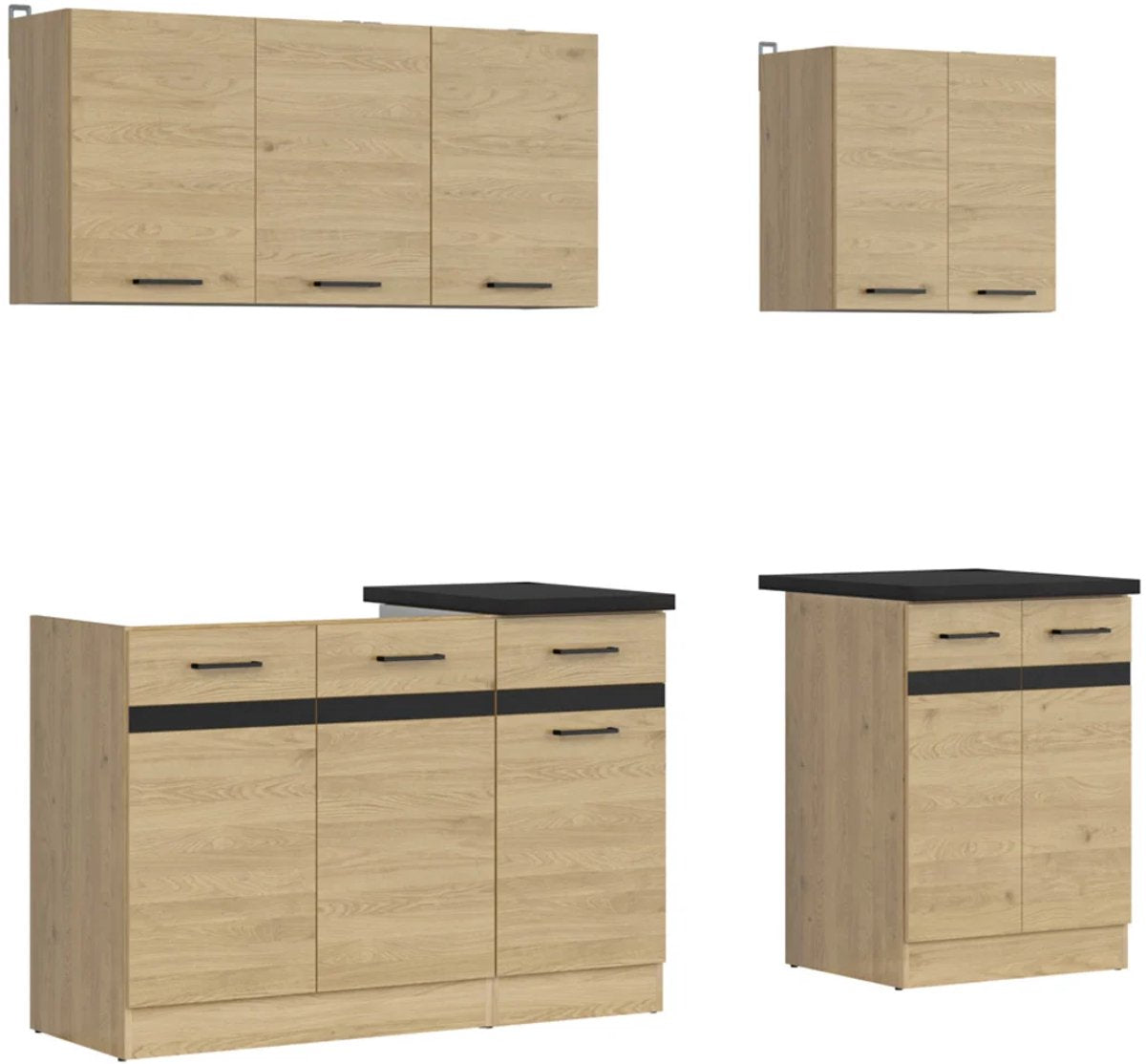 Junona Line A 180 cm Compact Straight Kitchen Furniture Set – Bernstein Oak (With Worktop and sink)