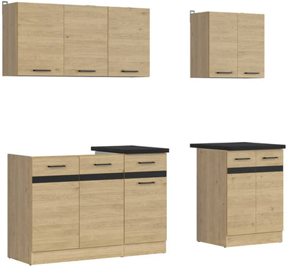 Junona Line A 180 cm Compact Straight Kitchen Furniture Set – Bernstein Oak (With Worktop and sink)