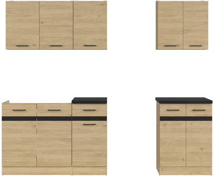 Junona Line A 180 cm Compact Straight Kitchen Furniture Set – Bernstein Oak (With Worktop and sink)