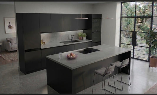 Kitchen with Island - Black in Flat-Pack