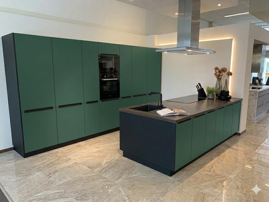 Kitchen with Island - Iris Green  Model in Flat-Pack