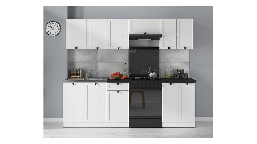 Junona Line Kitchen Furniture Set 240 cm – White with Worktop and Sink