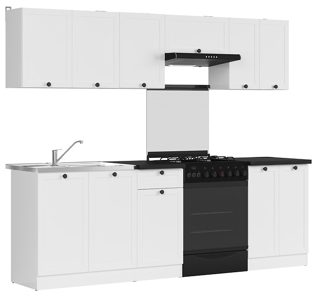 Junona Line Kitchen Furniture Set 240 cm – White with Worktop and Sink