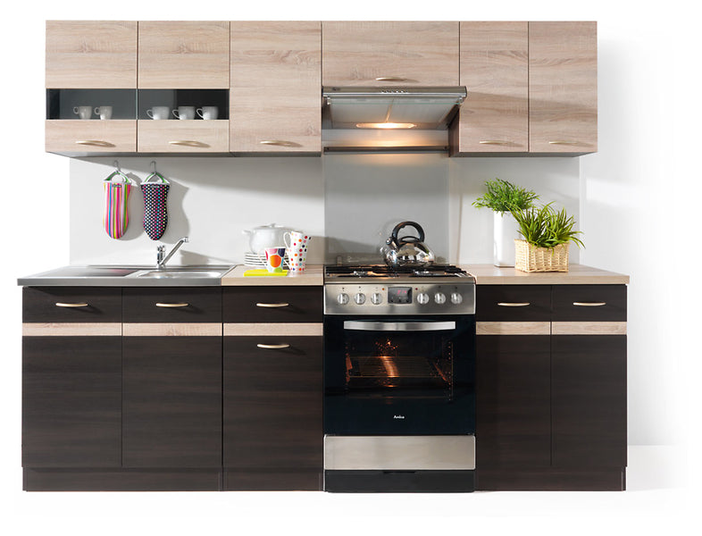 Junona Line 240 Kitchen Furniture Set with worktop and sink– Sonoma Oak/Wenge
