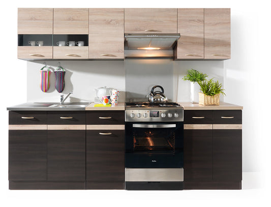 Junona Line 240 Kitchen Furniture Set with worktop and sink– Sonoma Oak/Wenge