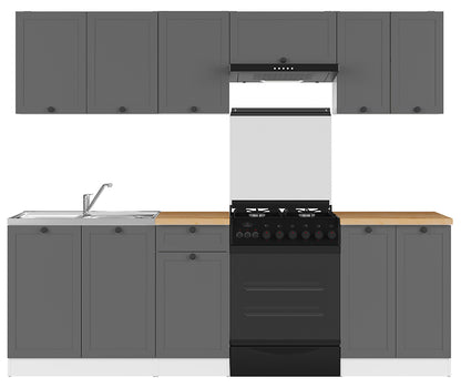 Junona Line Kitchen Furniture Set 240 cm – Graphite with Craft Gold Oak Worktop and sink