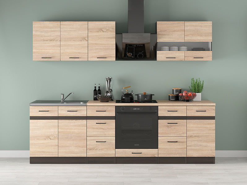 Junona Line Kitchen Furniture Set 260 cm – Sonoma Oak/Wenge with worktop and sink