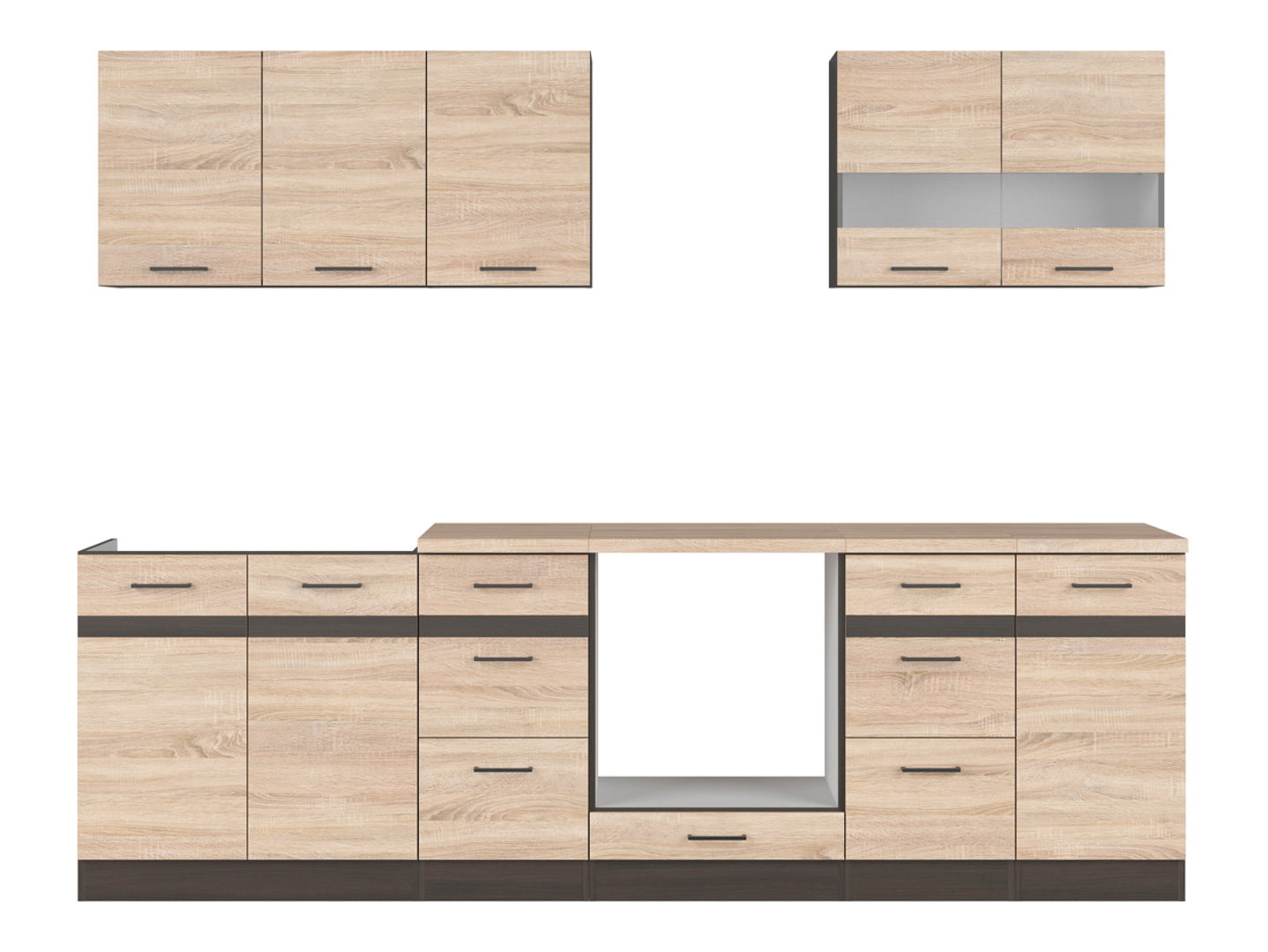 Junona Line Kitchen Furniture Set 260 cm – Sonoma Oak/Wenge with worktop and sink