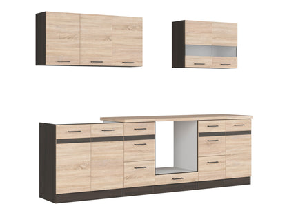 Junona Line Kitchen Furniture Set 260 cm – Sonoma Oak/Wenge with worktop and sink