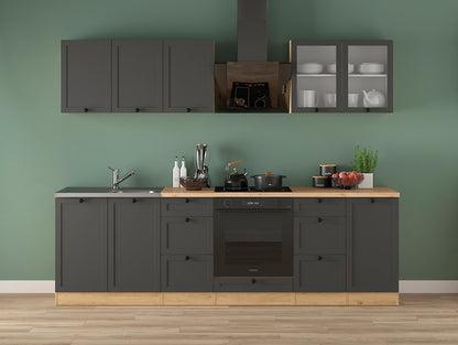 Junona Line Kitchen Furniture Set 260 cm – Graphite /Bernstein Oak with electrical appliances worktop and sink (Kopia)
