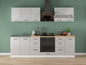 Junona Line Kitchen Furniture Set 260 cm – Light Grey Gloss / Craft Gold Oak with worktop and sink