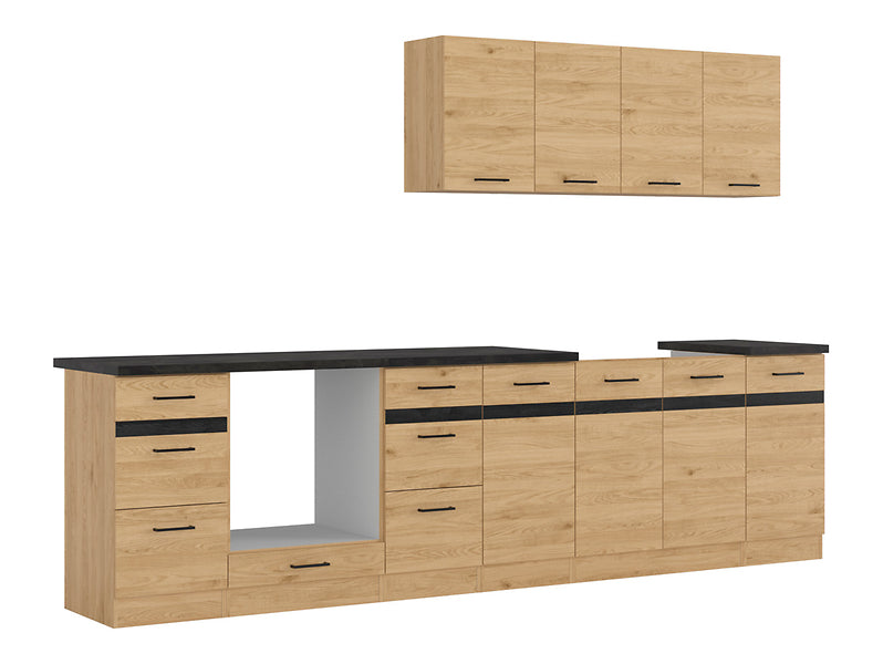 Junona Line Kitchen Furniture Set 300 cm – Bernstein Oak (With Worktop & Sink)