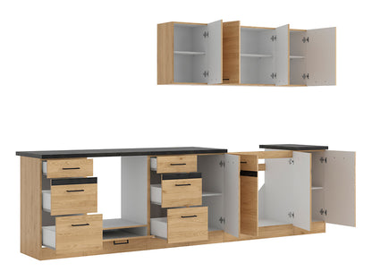 Junona Line Kitchen Furniture Set 300 cm – Bernstein Oak (With Worktop & Sink)
