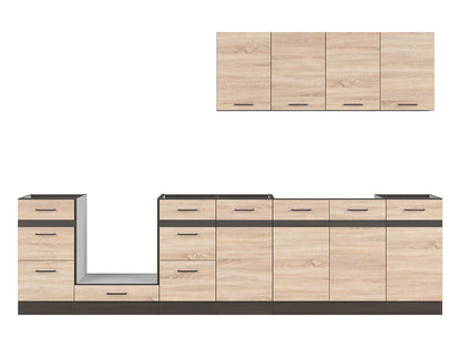 Junona Line Kitchen Furniture Set 300 cm – Sonoma Oak & Wenge (Without Worktop)