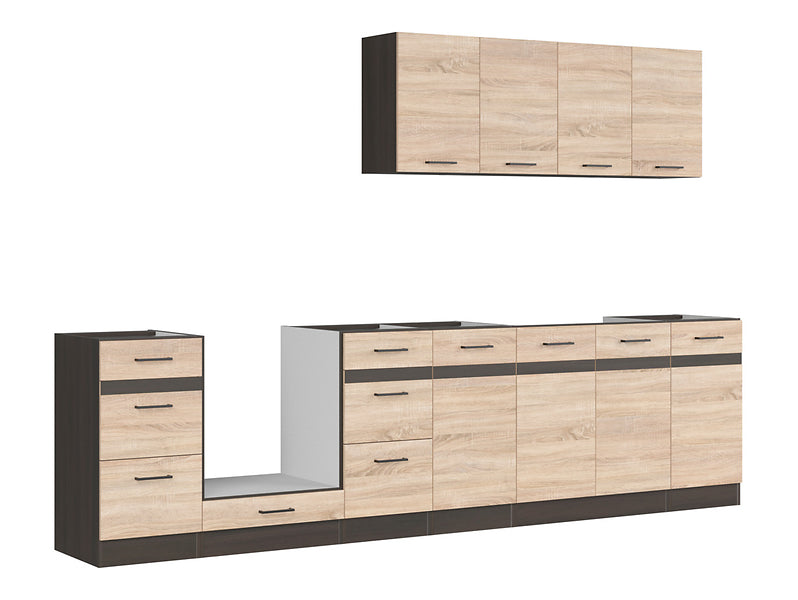Junona Line Kitchen Furniture Set 300 cm – Sonoma Oak & Wenge (Without Worktop)