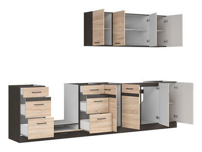 Junona Line Kitchen Furniture Set 300 cm – Sonoma Oak & Wenge (Without Worktop)