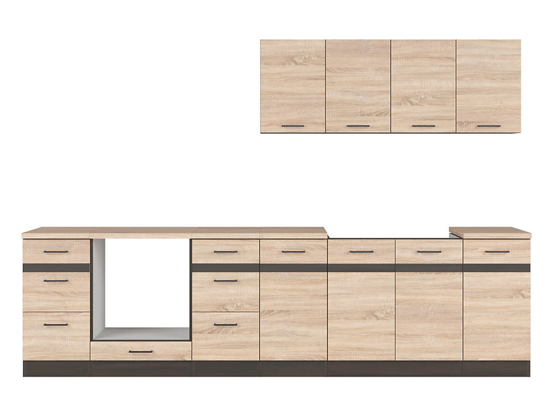 Junona Line Kitchen Furniture Set 300 cm – Sonoma Oak & Wenge (With Worktop & Sink)