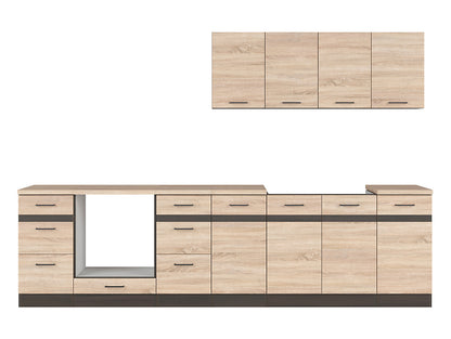 Junona Line Kitchen Furniture Set 300 cm – Sonoma Oak & Wenge (With Worktop & Sink)