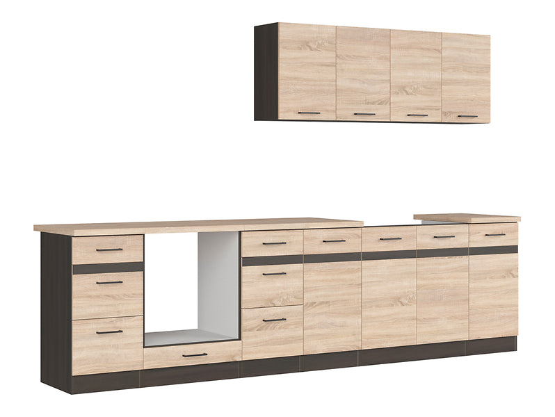 Junona Line Kitchen Furniture Set 300 cm – Sonoma Oak & Wenge (With Worktop & Sink)