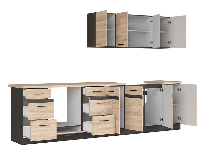 Junona Line Kitchen Furniture Set 300 cm – Sonoma Oak & Wenge (With Worktop & Sink)