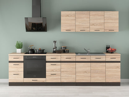 Junona Line Kitchen Furniture Set 300 cm – Sonoma Oak & Wenge (With Worktop & Sink)