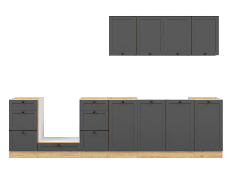 Junona Line Kitchen Furniture Set 300 cm – Graphite & Bernstein Oak ( Without Worktop)