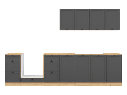 Junona Line Kitchen Furniture Set 300 cm – Graphite & Bernstein Oak ( Without Worktop)