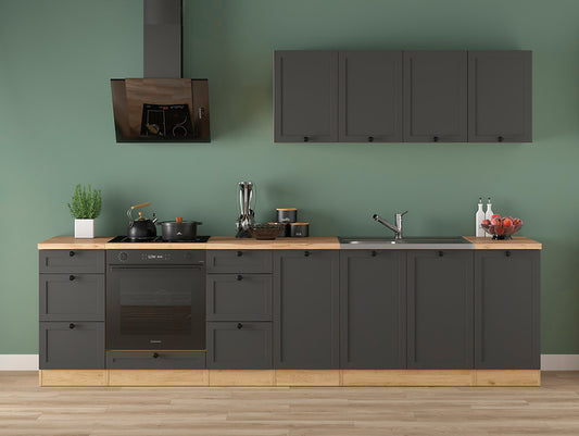 Junona Line Kitchen Furniture Set 300 cm – Graphite & Bernstein Oak ( Without Worktop)