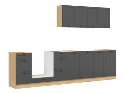 Junona Line Kitchen Furniture Set 300 cm – Graphite & Bernstein Oak ( Without Worktop)