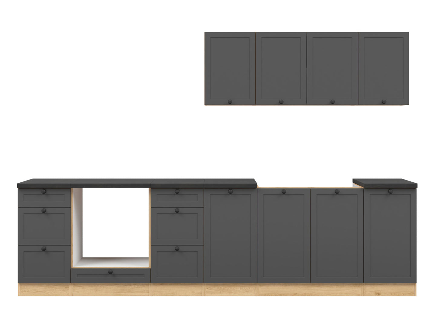 Junona Line Kitchen Furniture Set 300 cm – Graphite & Bernstein Oak (With Worktop & Sink)