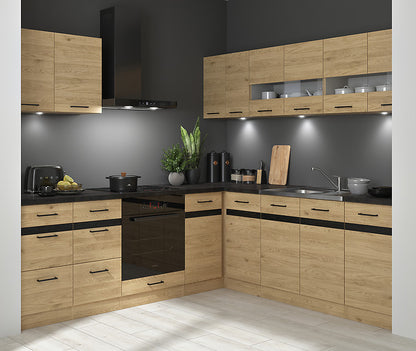 Junona Line Right-Hand Corner Kitchen Furniture Set 220x240 cm – Bernstein Oak (With Worktop)