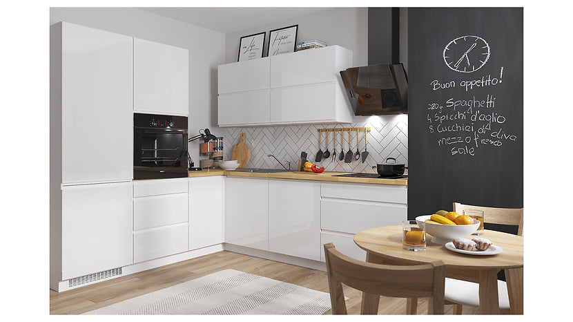 Family Line Sole Corner Kitchen Furniture Set 225x260 cm – White Gloss (Without Worktop)