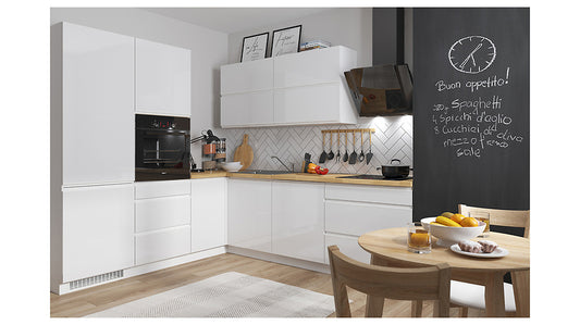 Family Line Sole Corner Kitchen Furniture Set 225x260 cm – White Gloss (Without Worktop)