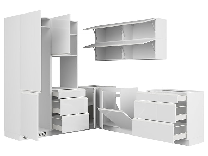 Family Line Sole Corner Kitchen Furniture Set 225x260 cm – White Gloss (Without Worktop)