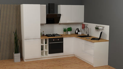 Family Line Sole Corner Kitchen Furniture Set 255x200 cm – White Gloss (Without Worktop & Plinth)