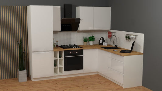 Family Line Sole Corner Kitchen Furniture Set 255x200 cm – White Gloss (Without Worktop & Plinth)