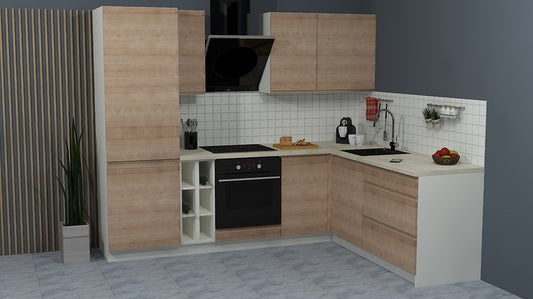 Family Line Sole Corner Kitchen Furniture Set 255x200 cm – Arlington Oak (Without Worktop & Plinth)