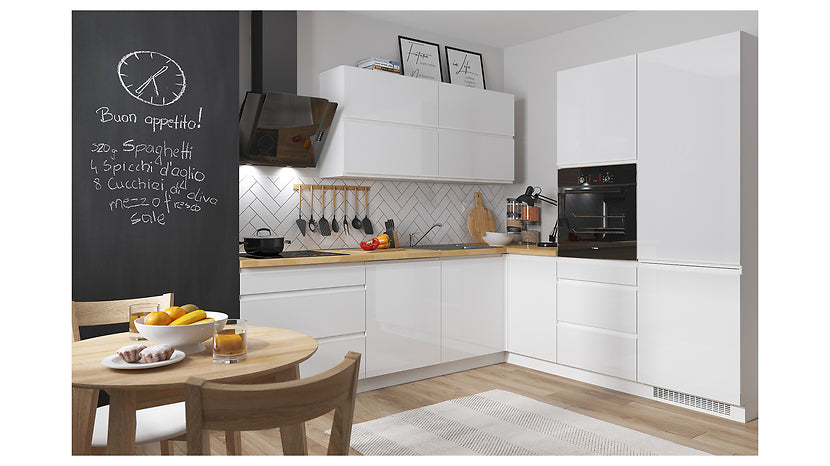 Family Line Sole Corner Kitchen Furniture Set 260x225 cm – White Gloss (Without Worktop)