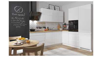 Family Line Sole Corner Kitchen Furniture Set 260x225 cm – White Gloss (Without Worktop)