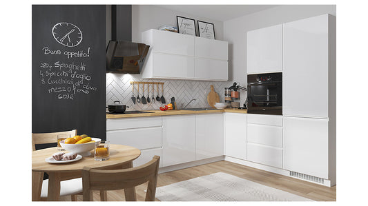 Family Line Sole Corner Kitchen Furniture Set 260x225 cm – White Gloss (Without Worktop)