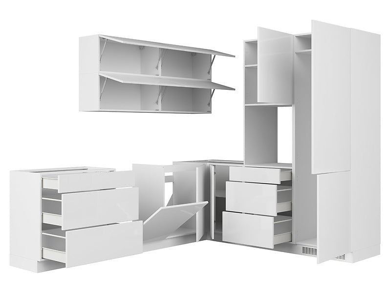 Family Line Sole Corner Kitchen Furniture Set 260x225 cm – White Gloss (Without Worktop)