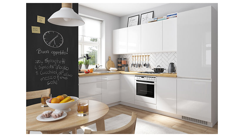 Family Line Sole Right-Hand Corner Kitchen Furniture Set 270x180 cm – White Gloss (Without Worktop)