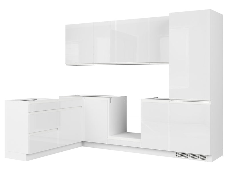 Family Line Sole Right-Hand Corner Kitchen Furniture Set 270x180 cm – White Gloss (Without Worktop)