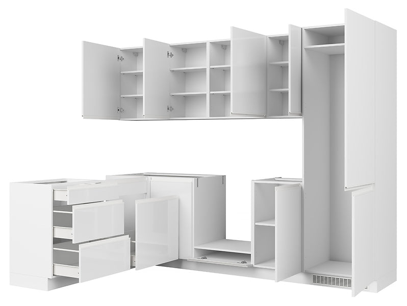 Family Line Sole Right-Hand Corner Kitchen Furniture Set 270x180 cm – White Gloss (Without Worktop)