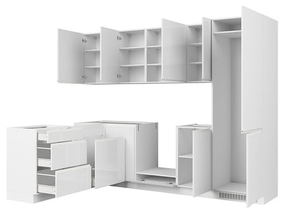 Family Line Sole Right-Hand Corner Kitchen Furniture Set 270x180 cm – White Gloss (Without Worktop)