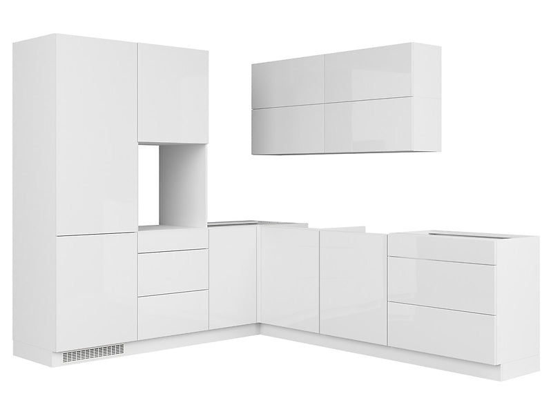 Family Line Top Line Left-Hand Corner Kitchen Furniture Set 225x260 cm – White High Gloss (Without Worktop & Handles)