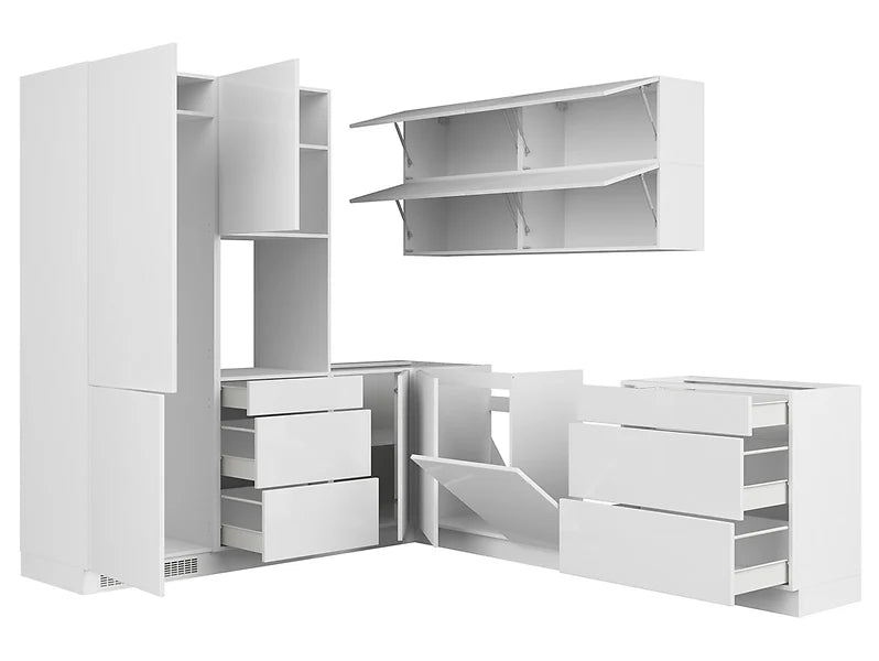 Family Line Top Line Left-Hand Corner Kitchen Furniture Set 225x260 cm – White High Gloss (Without Worktop & Handles)