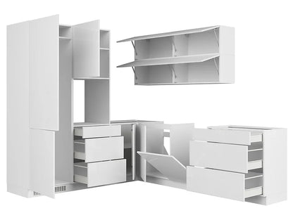 Family Line Top Line Left-Hand Corner Kitchen Furniture Set 225x260 cm – White High Gloss (Without Worktop & Handles)